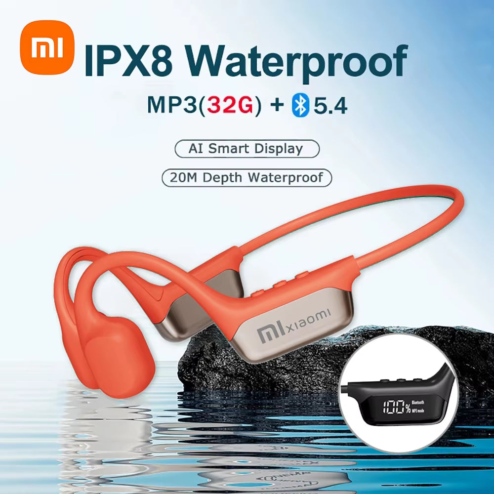 Xiaomi Bone Conduction Earphones IPX8 Waterproof Headset for Swimming Bluetooth 5.4 Wireless Sport Headphones MP3 32G RAM