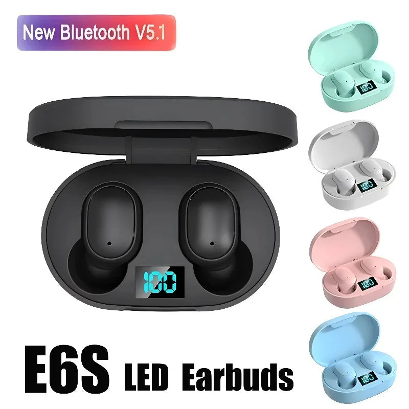 E6S TWS Wireless Bluetooth 5.0 Headphones – Waterproof Sports Earphones with Mic, Stereo Sound, Compatible with iPhone, Xiaomi, Vivo, Oppo