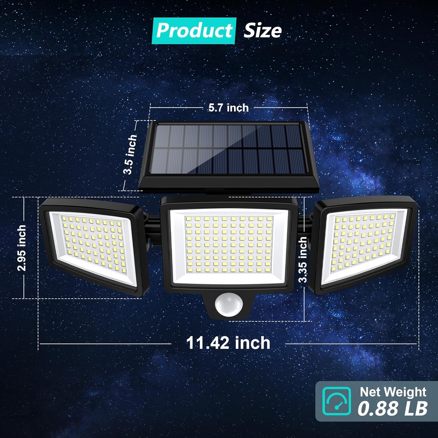 Solar Outdoor Security Lights 2500LM – 210 LED Motion Sensor Floodlights with Remote, 3 Adjustable Heads, IP65 Waterproof, 270° Wide Angle, 3 Modes (2-Pack)