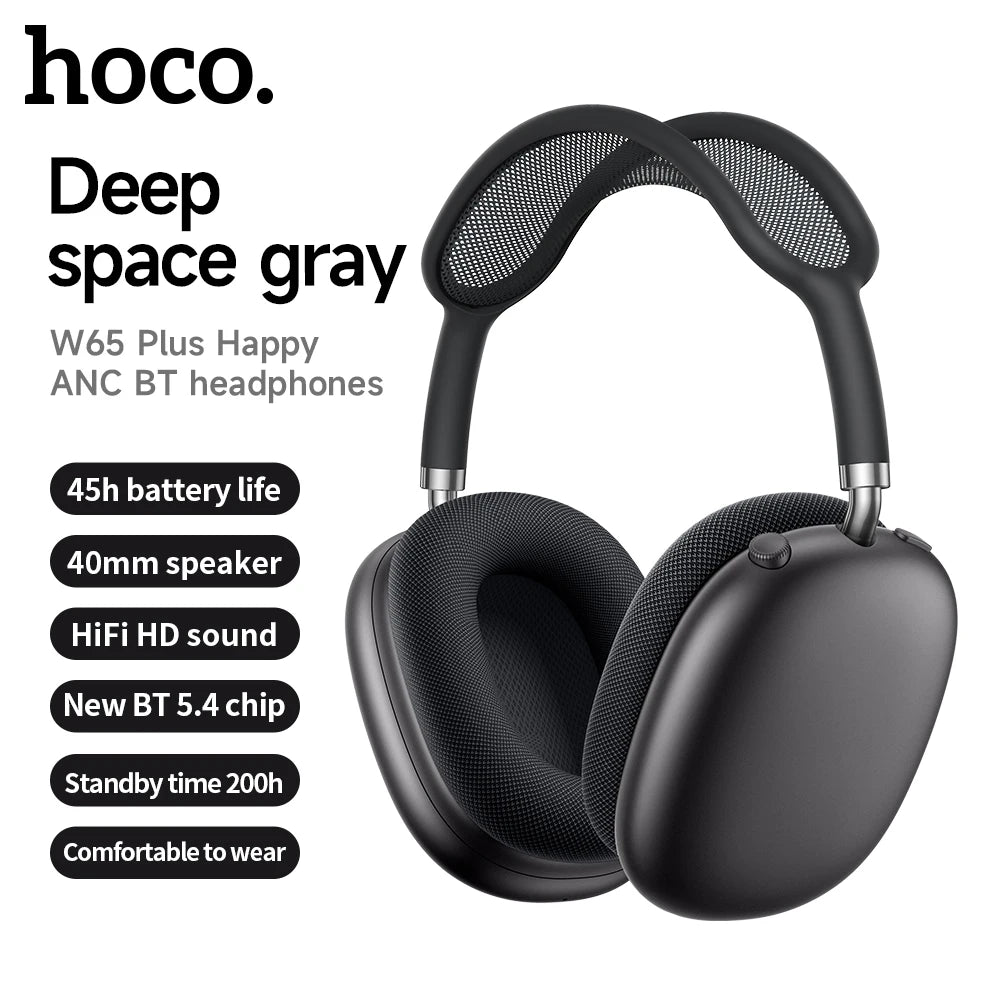 W65 Plus Over-Ear Wireless Bluetooth Headphones with ANC Noise Cancellation, HiFi Sound, Sports Headset with Built-in Controls