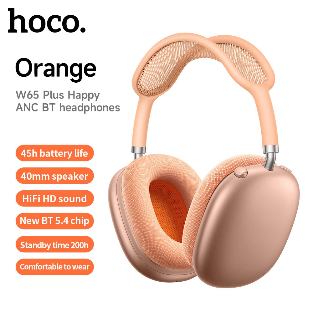 W65 Plus Over-Ear Wireless Bluetooth Headphones with ANC Noise Cancellation, HiFi Sound, Sports Headset with Built-in Controls