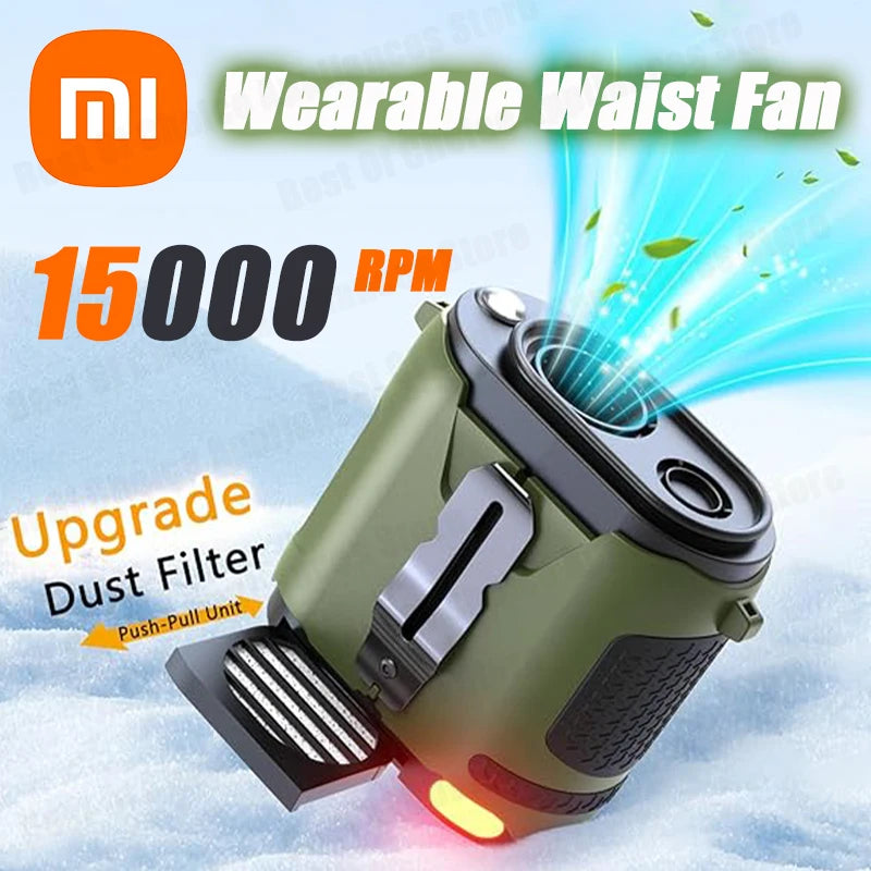 Xiaomi 2025 Upgraded Portable Waist Fan – 5-Speed Clip-On Belt Fan with Flashlight, Hands-Free Design for Outdoor & Camping