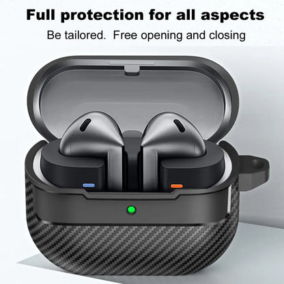 For Samsung Galaxy Buds 3 Pro Earphone Case with Climbing Buckle Cover Shockproof Dustproof TPU Carbon Fiber Texture Shell ﻿