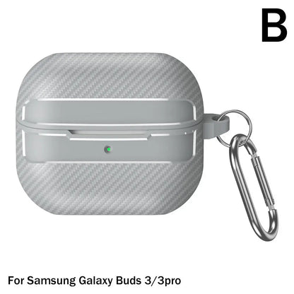 For Samsung Galaxy Buds 3 Pro Earphone Case with Climbing Buckle Cover Shockproof Dustproof TPU Carbon Fiber Texture Shell ﻿