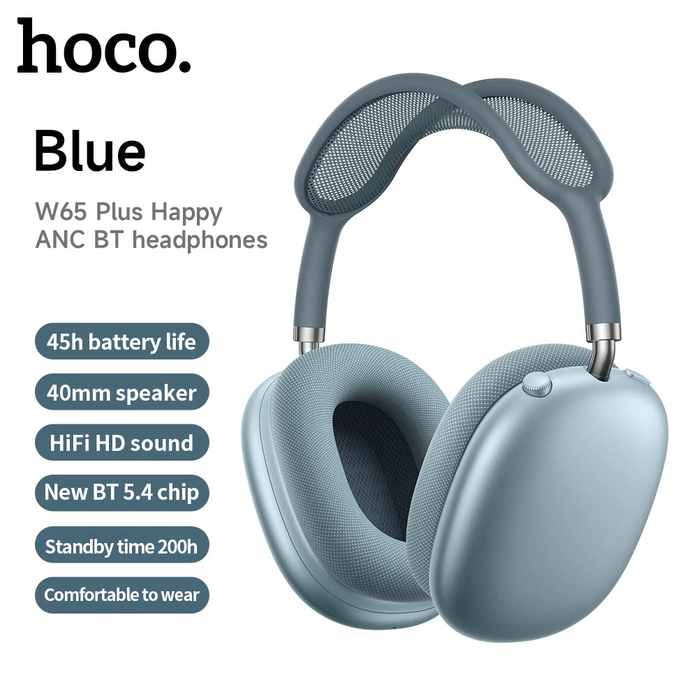 W65 Plus Over-Ear Wireless Bluetooth Headphones with ANC Noise Cancellation, HiFi Sound, Sports Headset with Built-in Controls