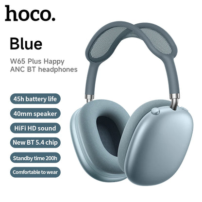 W65 Plus Over-Ear Wireless Bluetooth Headphones with ANC Noise Cancellation, HiFi Sound, Sports Headset with Built-in Controls