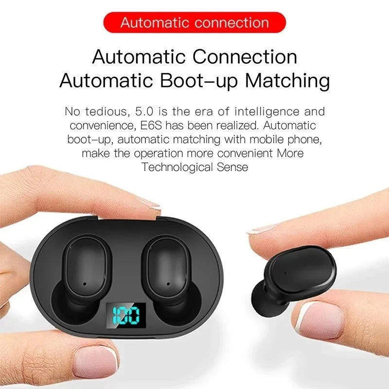 E6S TWS Wireless Bluetooth 5.0 Headphones – Waterproof Sports Earphones with Mic, Stereo Sound, Compatible with iPhone, Xiaomi, Vivo, Oppo