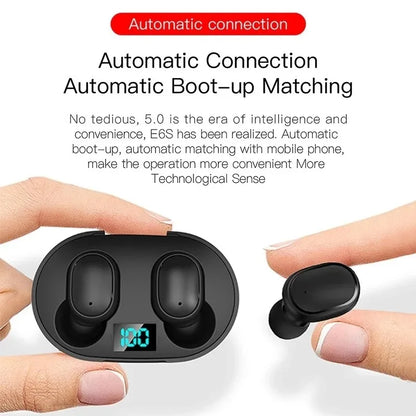 E6S TWS Wireless Bluetooth 5.0 Headphones – Waterproof Sports Earphones with Mic, Stereo Sound, Compatible with iPhone, Xiaomi, Vivo, Oppo