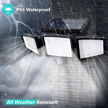 Solar Outdoor Security Lights 2500LM – 210 LED Motion Sensor Floodlights with Remote, 3 Adjustable Heads, IP65 Waterproof, 270° Wide Angle, 3 Modes (2-Pack)
