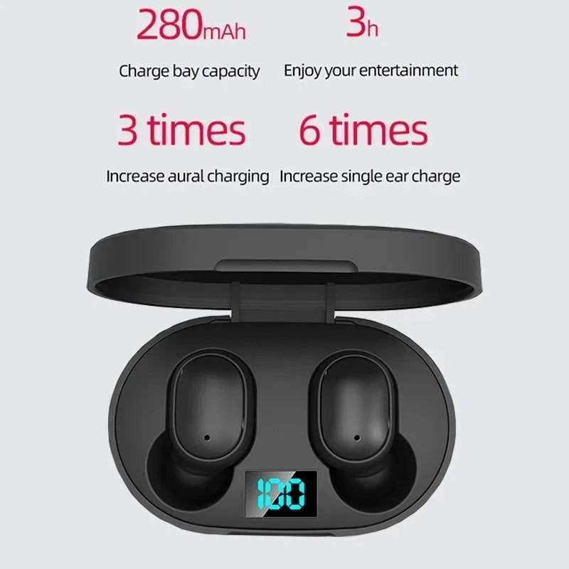 E6S TWS Wireless Bluetooth 5.0 Headphones – Waterproof Sports Earphones with Mic, Stereo Sound, Compatible with iPhone, Xiaomi, Vivo, Oppo