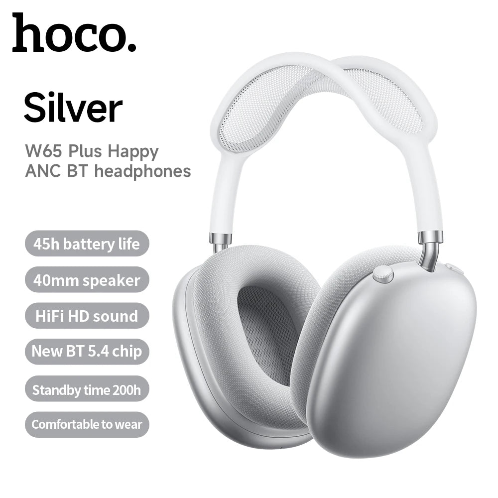 W65 Plus Over-Ear Wireless Bluetooth Headphones with ANC Noise Cancellation, HiFi Sound, Sports Headset with Built-in Controls