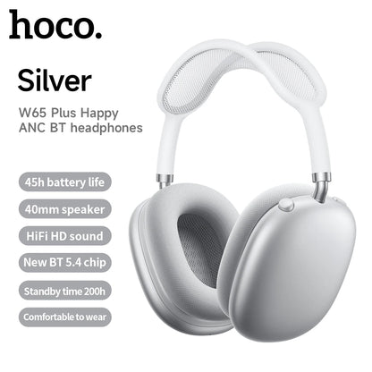 W65 Plus Over-Ear Wireless Bluetooth Headphones with ANC Noise Cancellation, HiFi Sound, Sports Headset with Built-in Controls