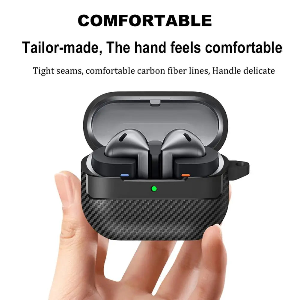 For Samsung Galaxy Buds 3 Pro Earphone Case with Climbing Buckle Cover Shockproof Dustproof TPU Carbon Fiber Texture Shell ﻿