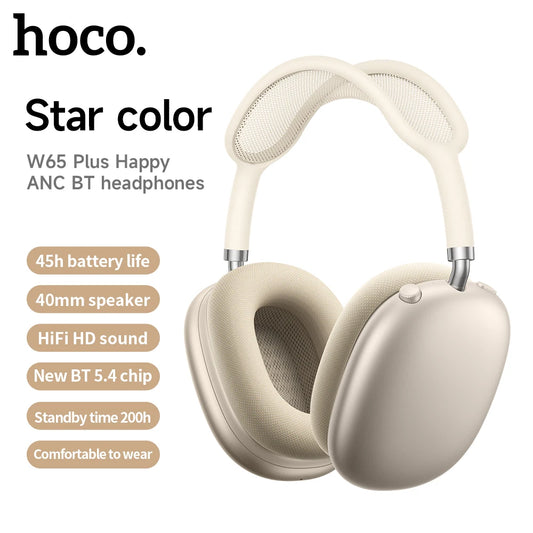 W65 Plus Over-Ear Wireless Bluetooth Headphones with ANC Noise Cancellation, HiFi Sound, Sports Headset with Built-in Controls