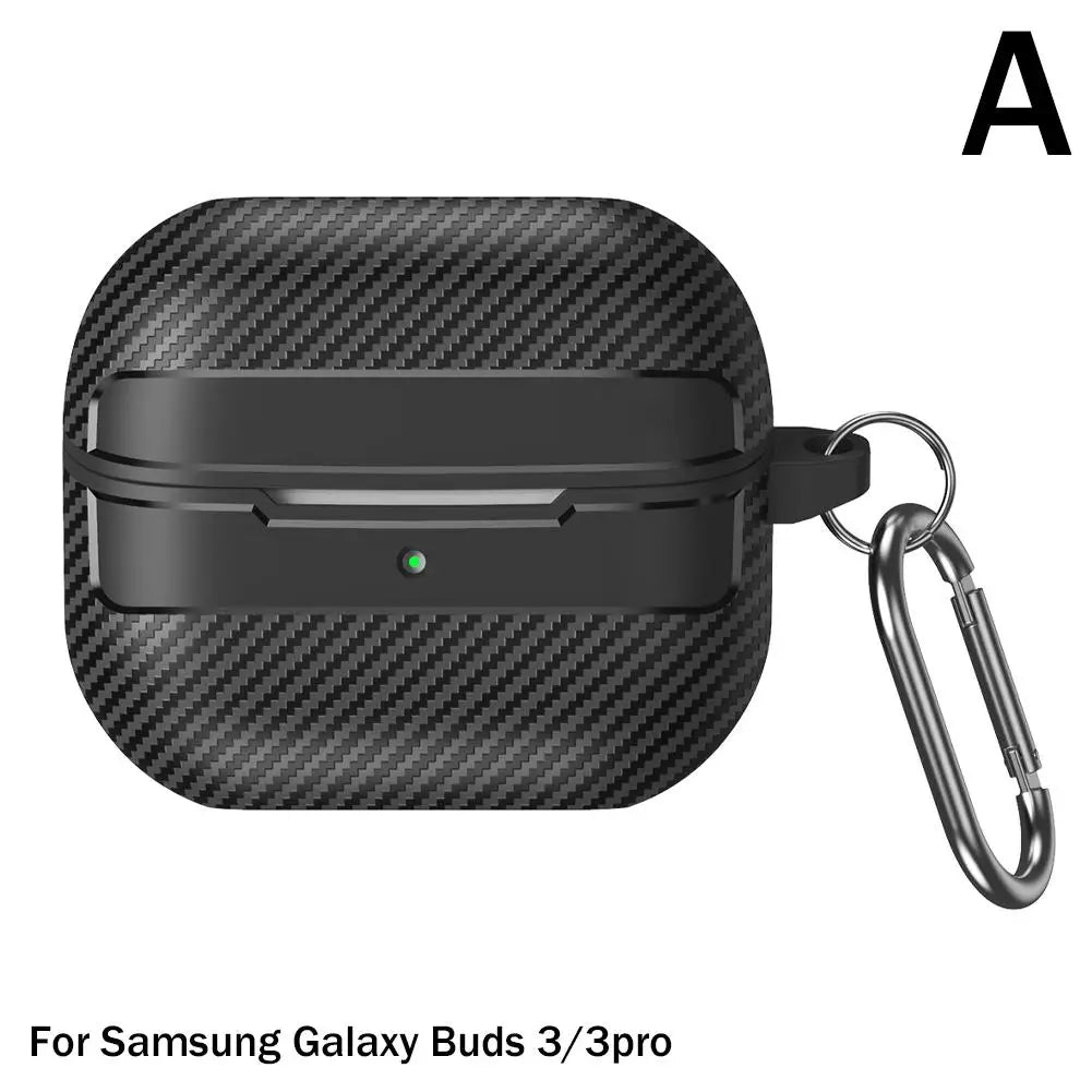 For Samsung Galaxy Buds 3 Pro Earphone Case with Climbing Buckle Cover Shockproof Dustproof TPU Carbon Fiber Texture Shell ﻿