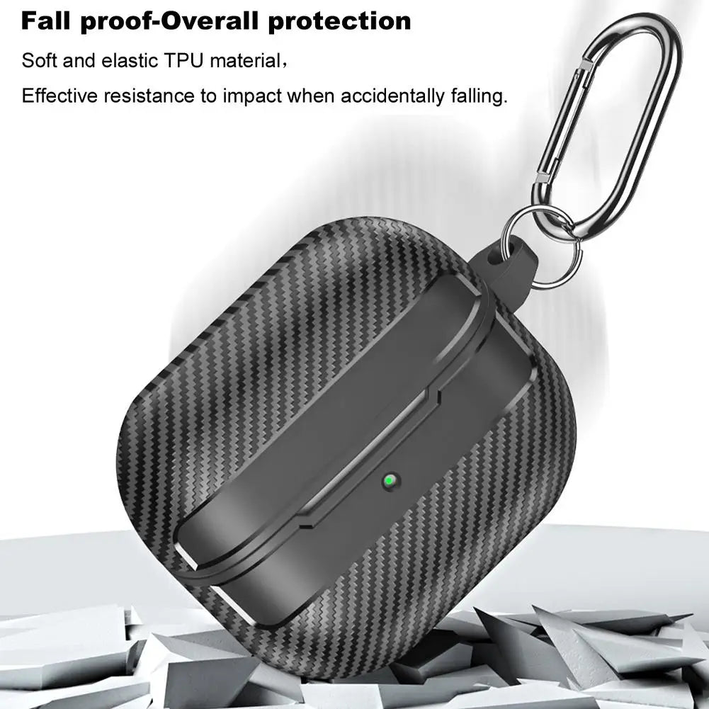 For Samsung Galaxy Buds 3 Pro Earphone Case with Climbing Buckle Cover Shockproof Dustproof TPU Carbon Fiber Texture Shell ﻿