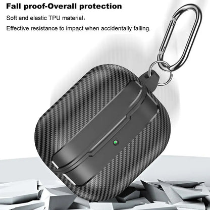 For Samsung Galaxy Buds 3 Pro Earphone Case with Climbing Buckle Cover Shockproof Dustproof TPU Carbon Fiber Texture Shell ﻿
