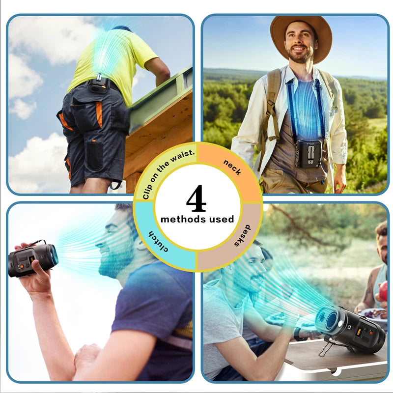 Xiaomi 2025 Upgraded Portable Waist Fan – 5-Speed Clip-On Belt Fan with Flashlight, Hands-Free Design for Outdoor & Camping